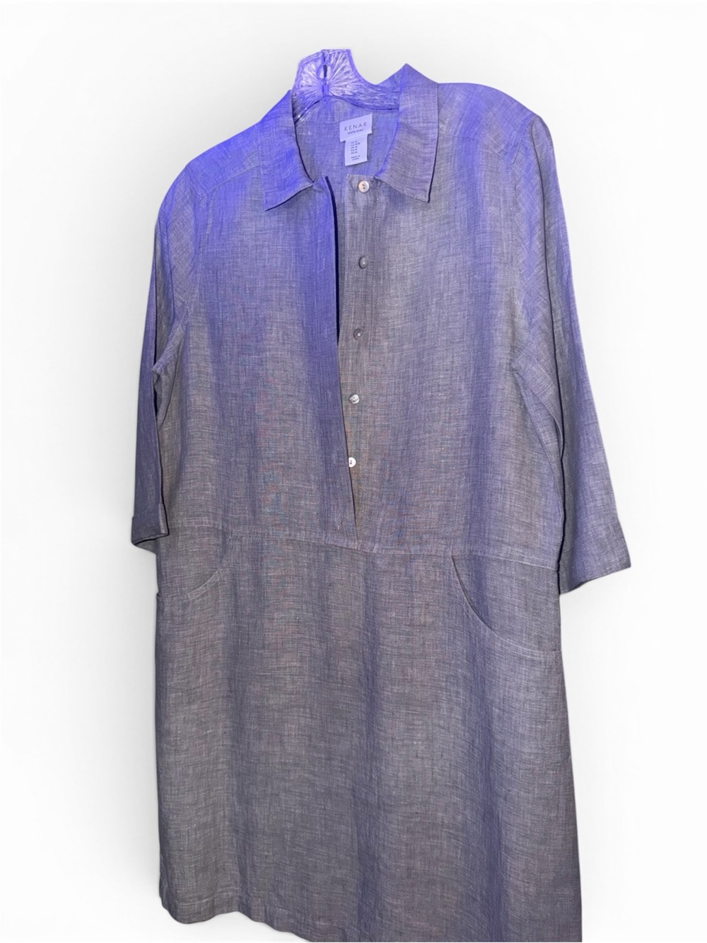 Kenar Linen Button-Front Shirt Dress in Heathered Gray